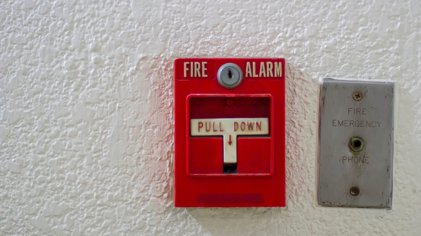 UK Fire Alarm on wall of building. 