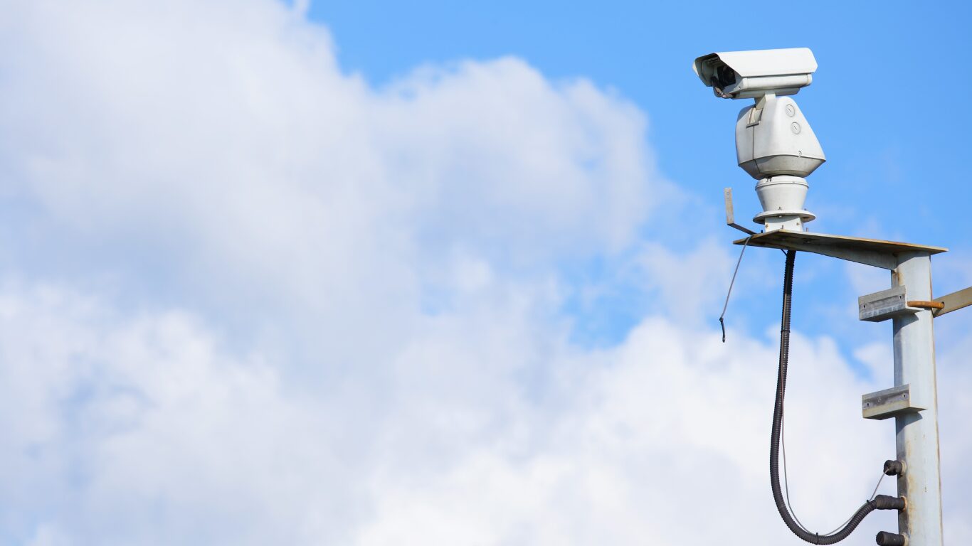 Cloud based camera, on top of a pole in the sky.