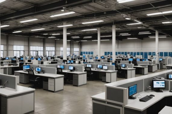 Modern industrial facility with advanced security systems.