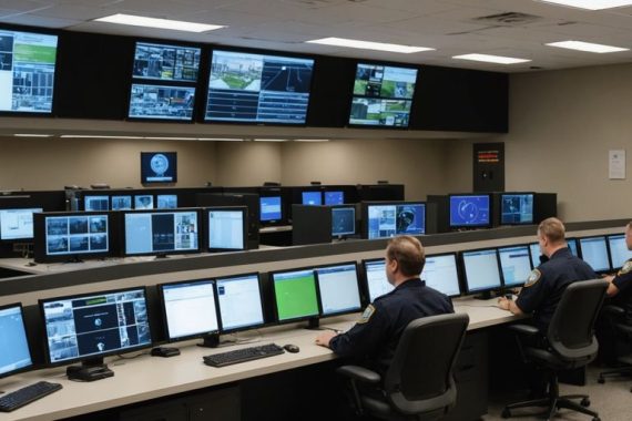 High-security facility with surveillance cameras