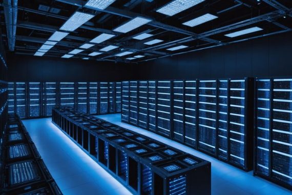 Modern data centre with rows of servers
